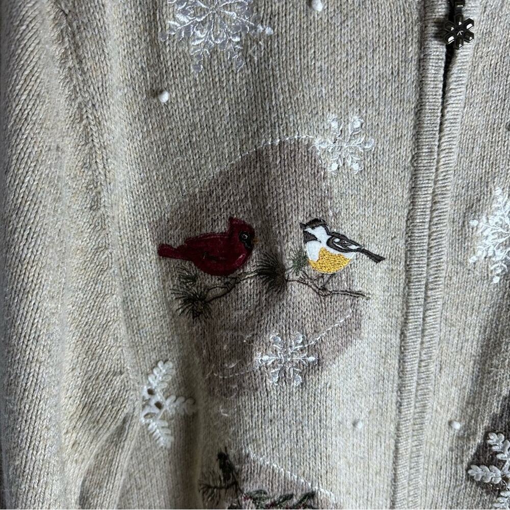 Vintage Croft & Barrow Womens Cardigan Embroidered Sweater birds Christmas - Picture 4 of 11